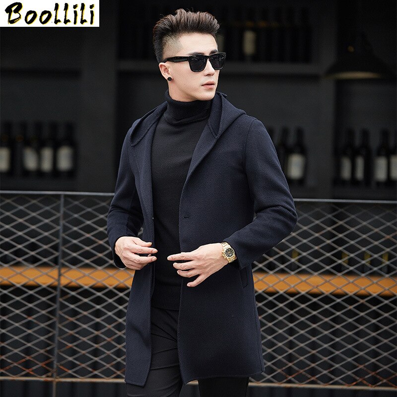 Boollili-따뜻한 울 코트, 남성 캐시미어 코트와 재킷, 2020 패션 후드 오버 코트, 가을 겨울